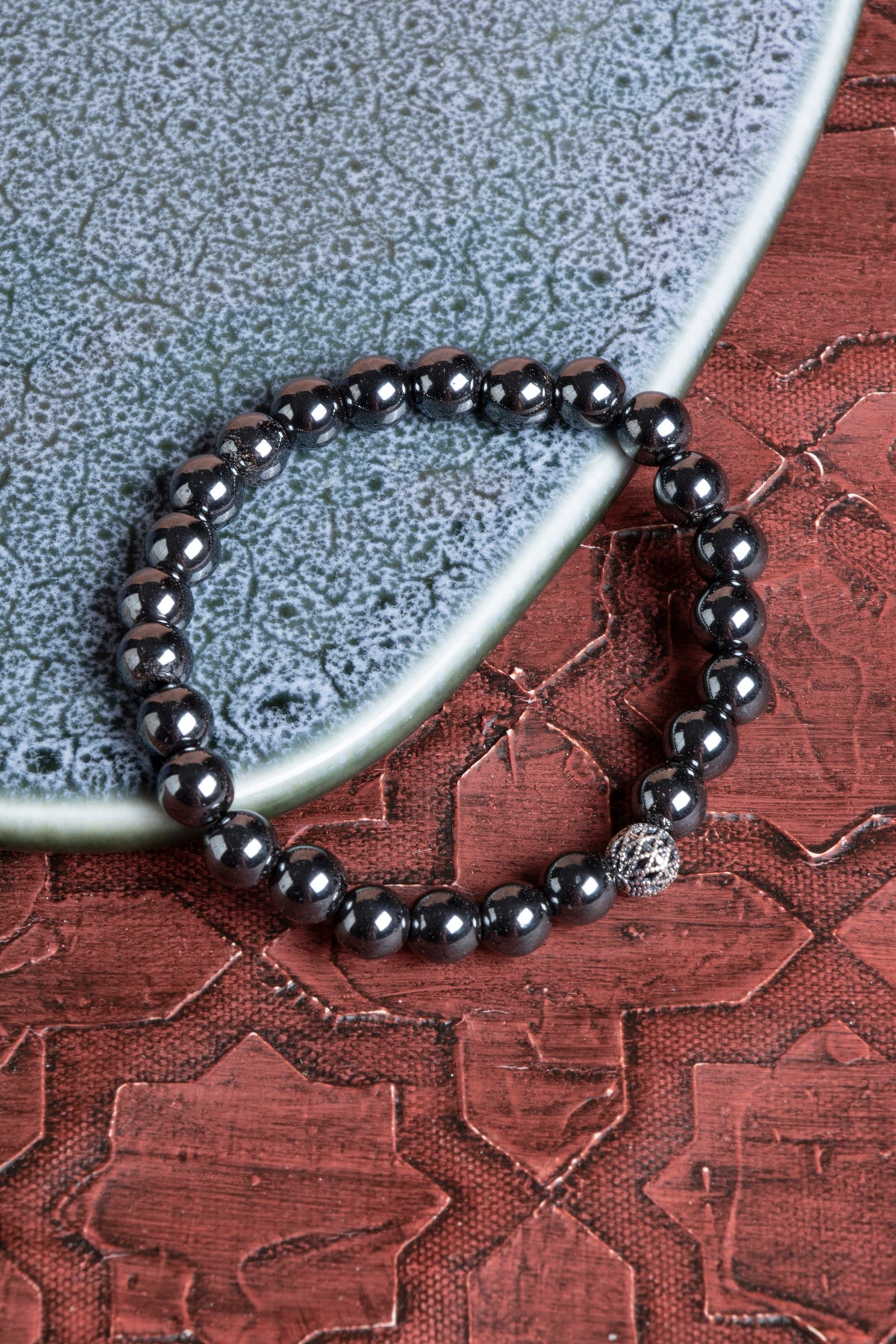 Sertifikalı Hematit 925 Ayar Gümüş 8 mm İmameli Tesbih &amp; Bileklik Seti