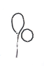 Sertifikalı Hematit 925 Ayar Gümüş 8 mm İmameli Tesbih &amp; Bileklik Seti