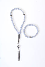 Sertifikalı Kalsedon 925 Ayar Gümüş 8 mm İmameli Tesbih &amp; Bileklik Seti