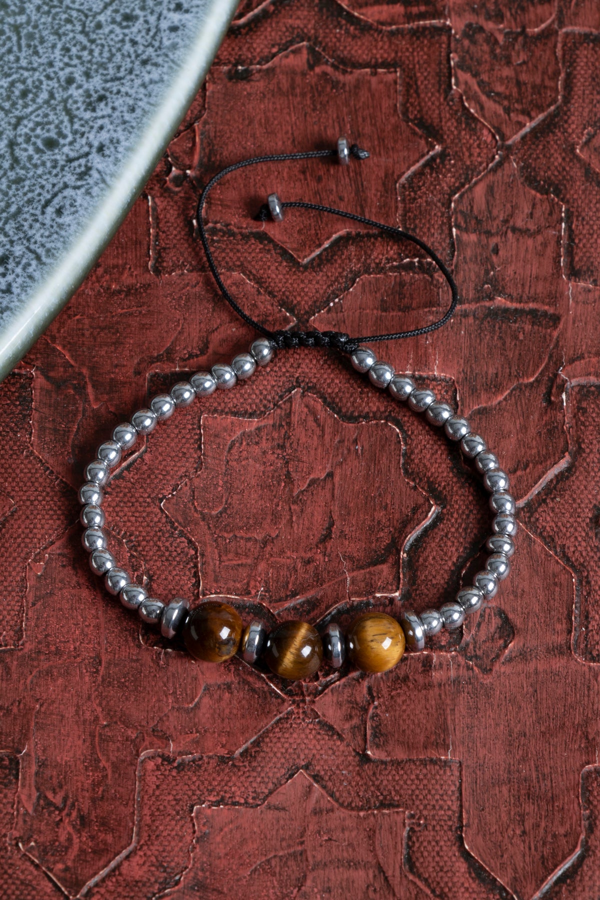 Sertifikalı Kaplan Gözü &amp; Hematit Doğal Taş Makrome Bileklik