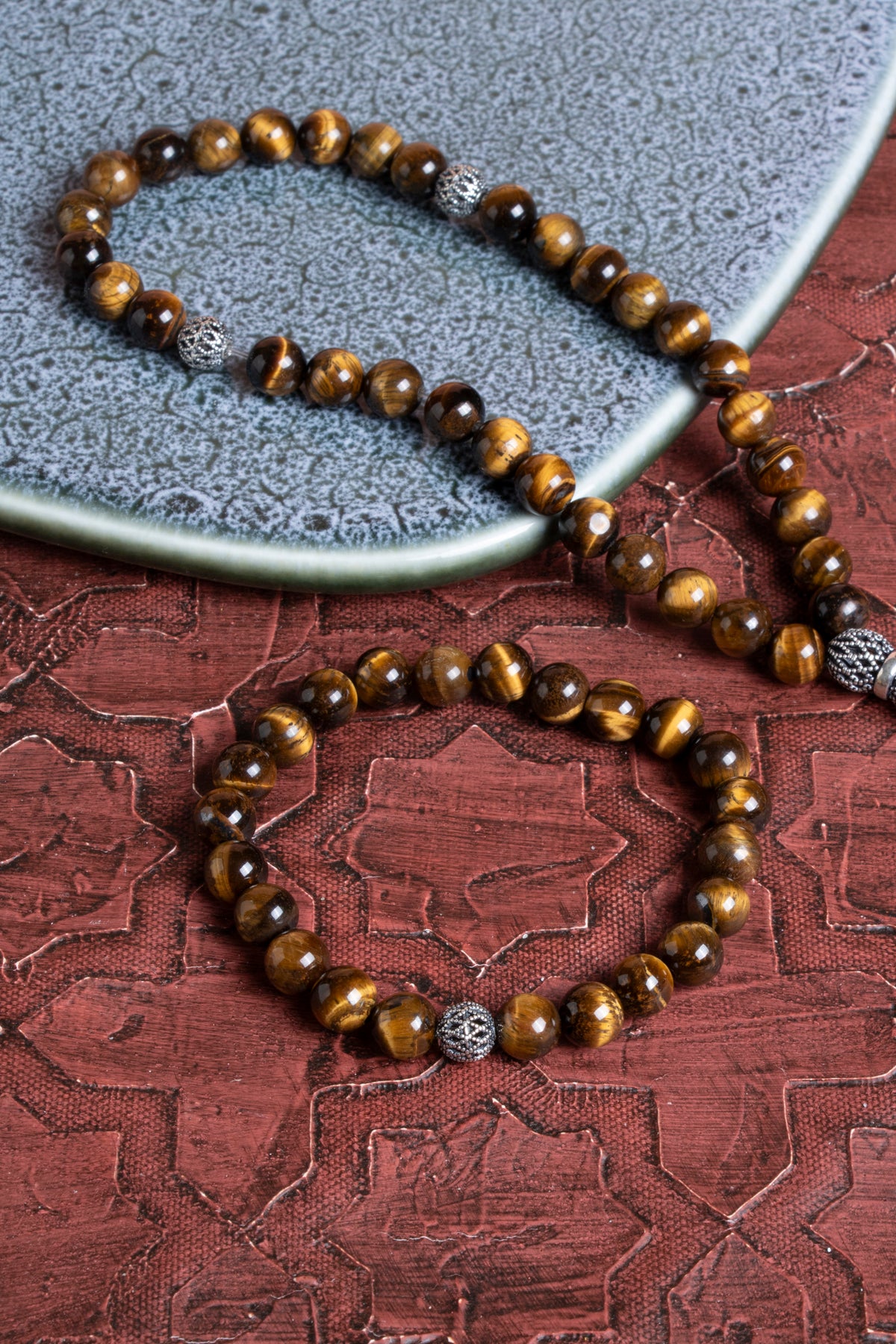 Sertifikalı Kaplan Gözü 925 Ayar Gümüş 8 mm İmameli Tesbih &amp; Bileklik Seti