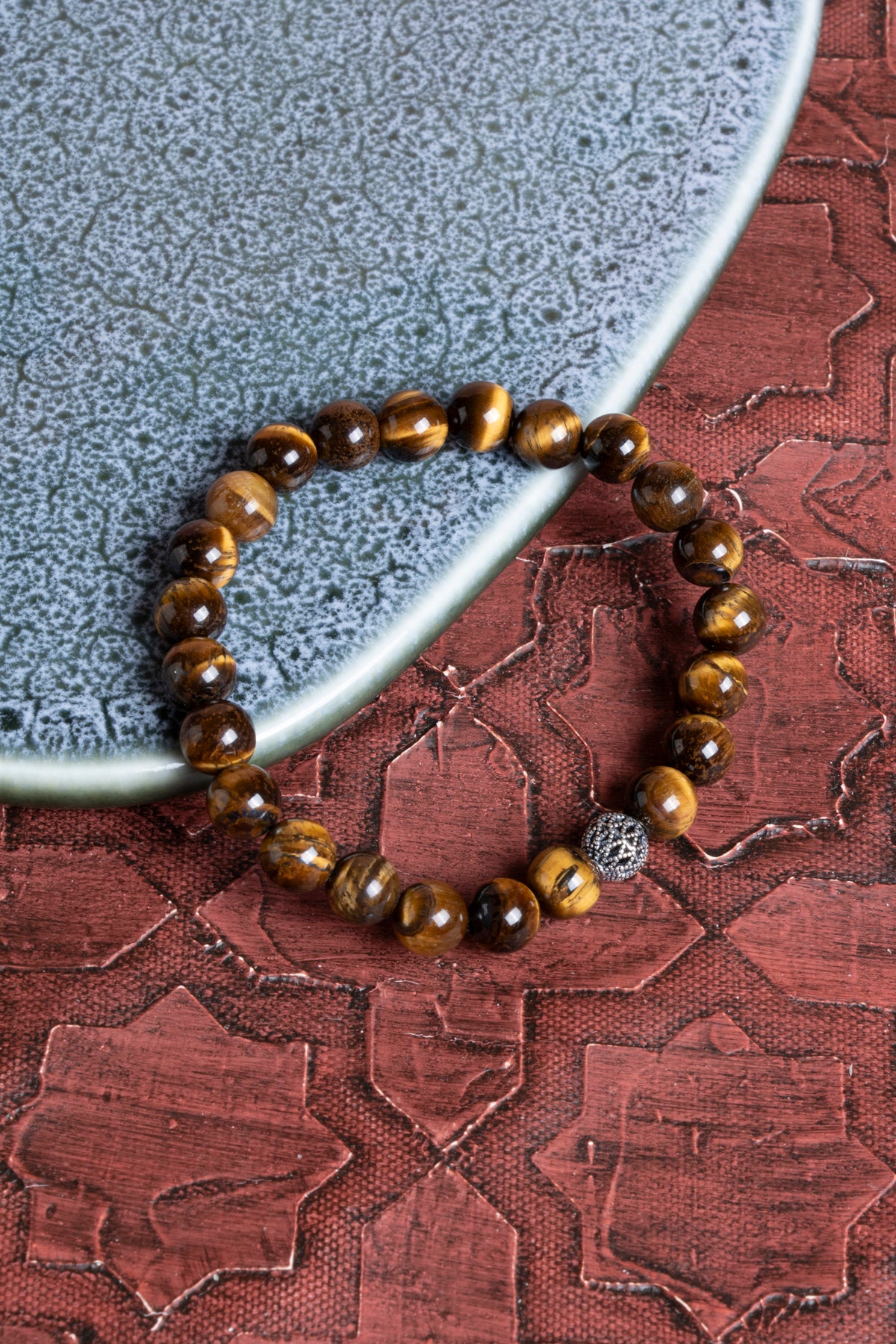 Sertifikalı Kaplan Gözü 925 Ayar Gümüş 8 mm İmameli Tesbih &amp; Bileklik Seti