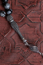 Sertifikalı Karlı Obsidyen 925 Ayar Gümüş 8 mm İmameli Tesbih &amp; Bileklik Seti