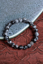 Sertifikalı Karlı Obsidyen 925 Ayar Gümüş 8 mm İmameli Tesbih &amp; Bileklik Seti