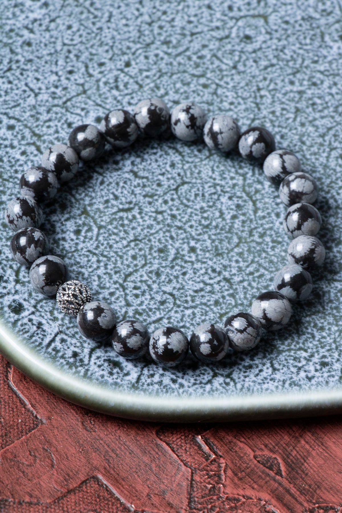 Sertifikalı Karlı Obsidyen Gümüş Aparat Bileklik