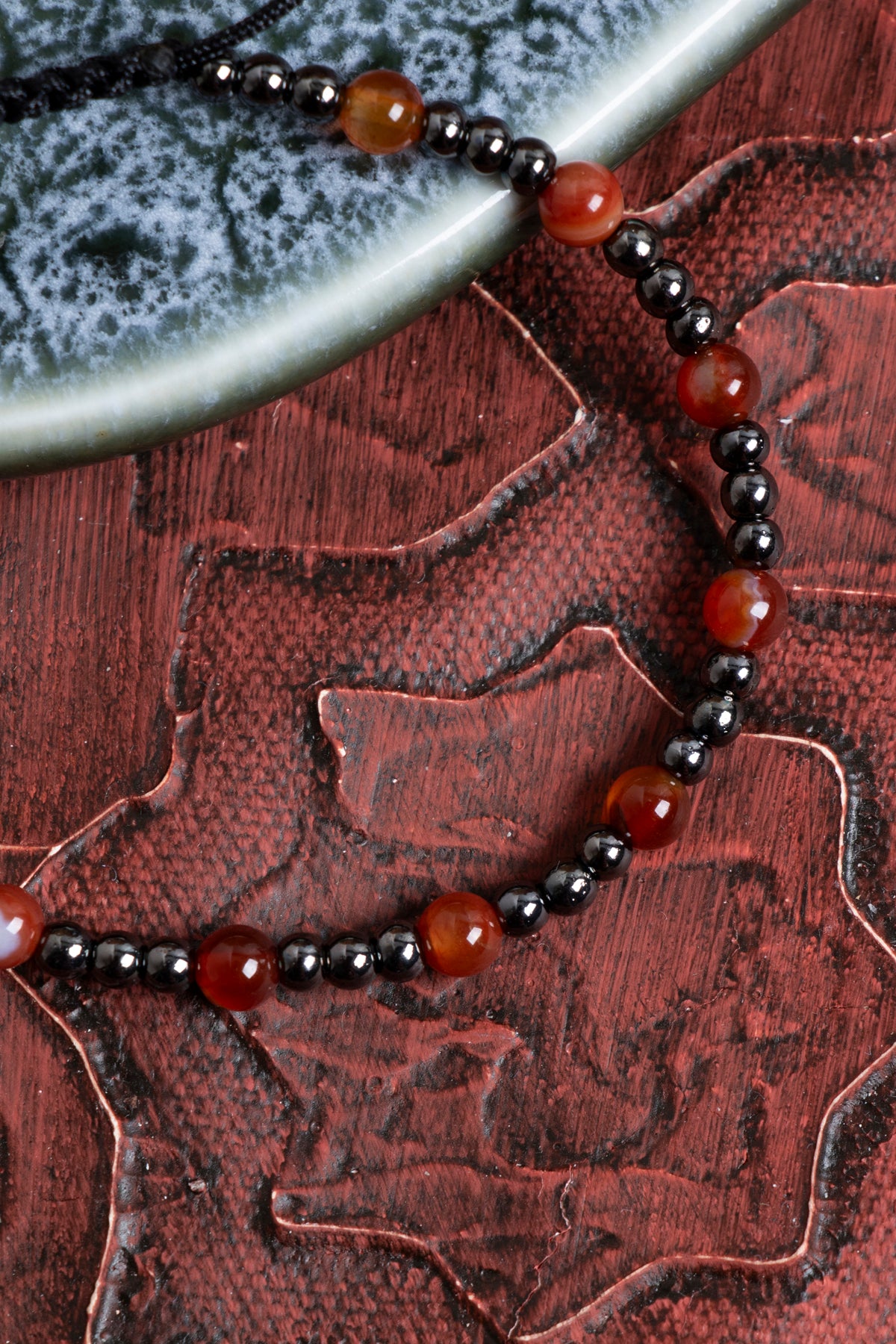 Sertifikalı Kırmızı Akik &amp; Hematit Doğal Taş Makrome Bileklik