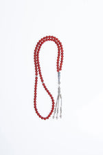 Sertifikalı Kırmızı Akik Tesbih Metal Püskül İmameli Tesbih