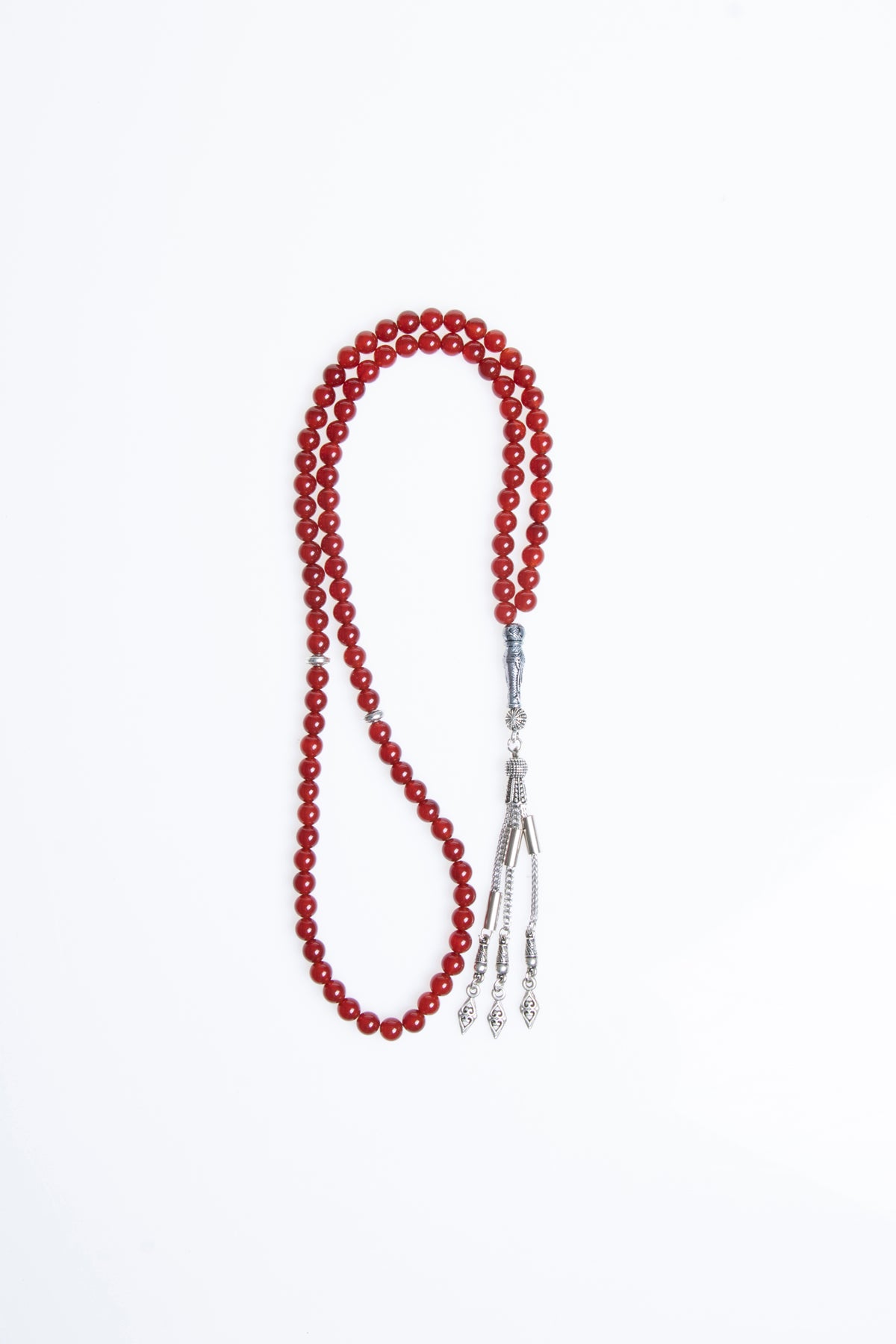 Sertifikalı Kırmızı Akik Tesbih Metal Püskül İmameli Tesbih