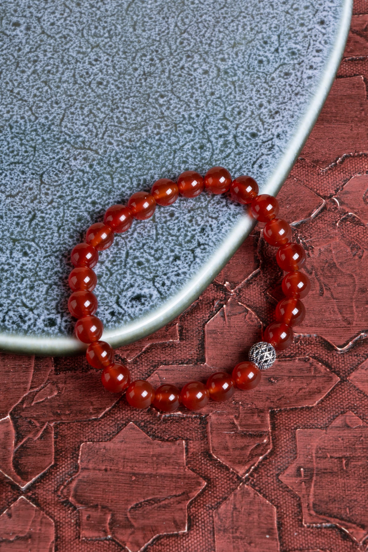 Sertifikalı Kırmızı Akik 925 Ayar Gümüş 8 mm İmameli Tesbih &amp; Bileklik Seti