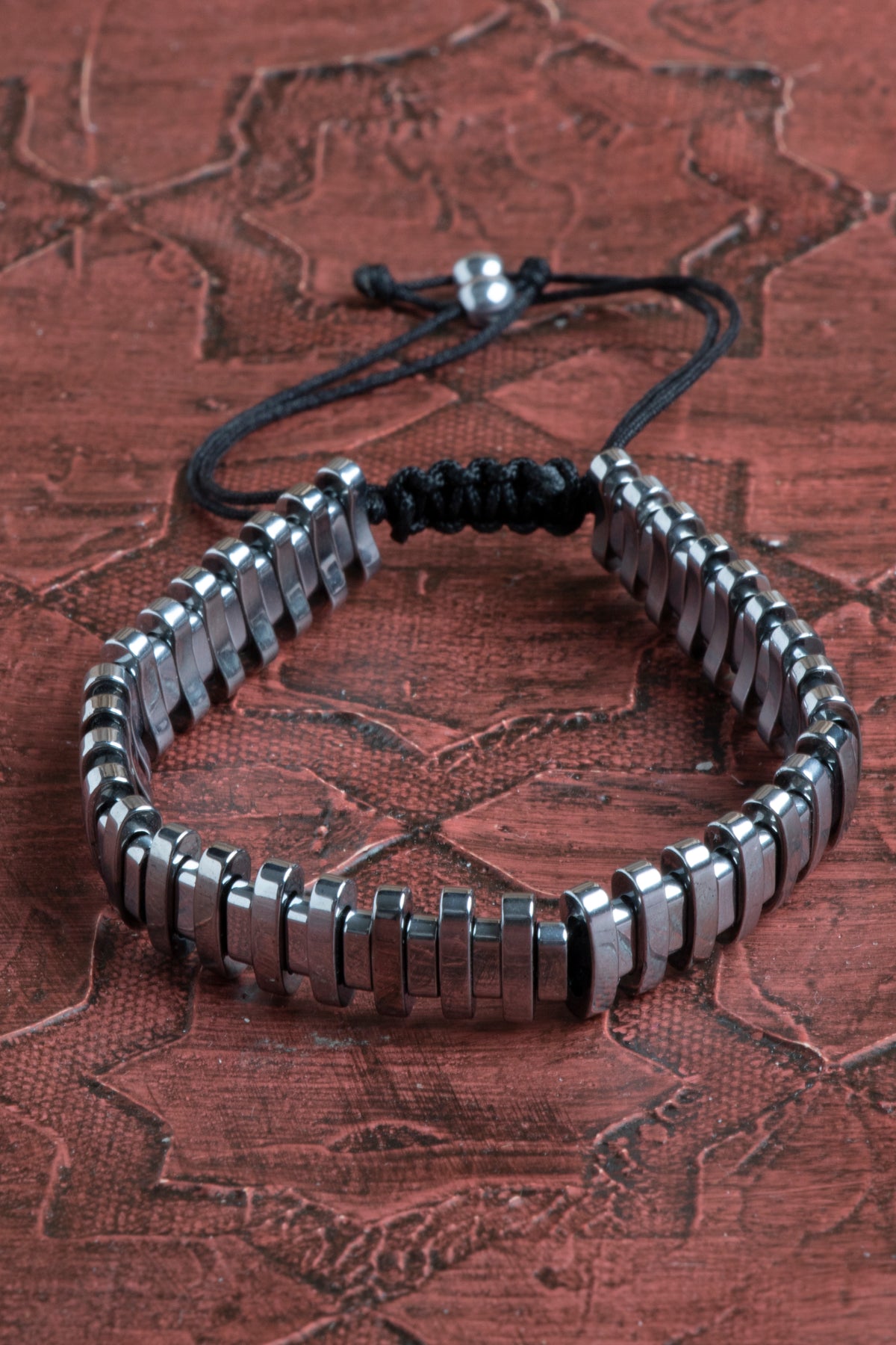 Sertifikalı Köşeli Hematit Doğal Taş Makrome Bileklik