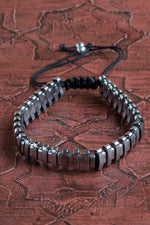 Sertifikalı Köşeli Hematit Doğal Taş Makrome Bileklik