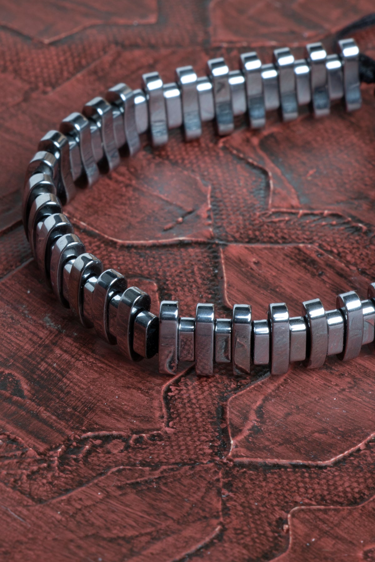 Sertifikalı Köşeli Hematit Doğal Taş Makrome Bileklik