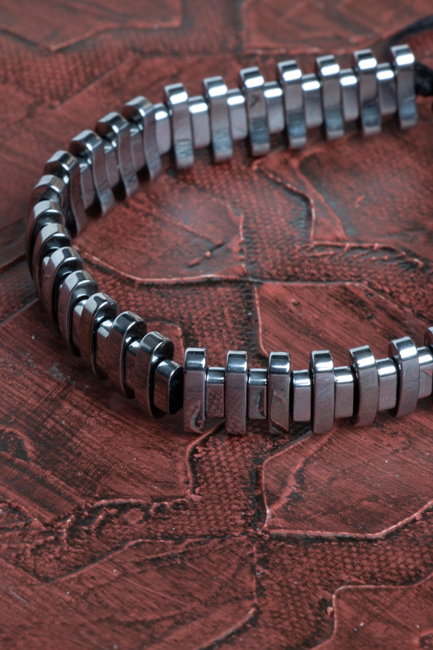 Sertifikalı Köşeli Hematit Doğal Taş Makrome Bileklik