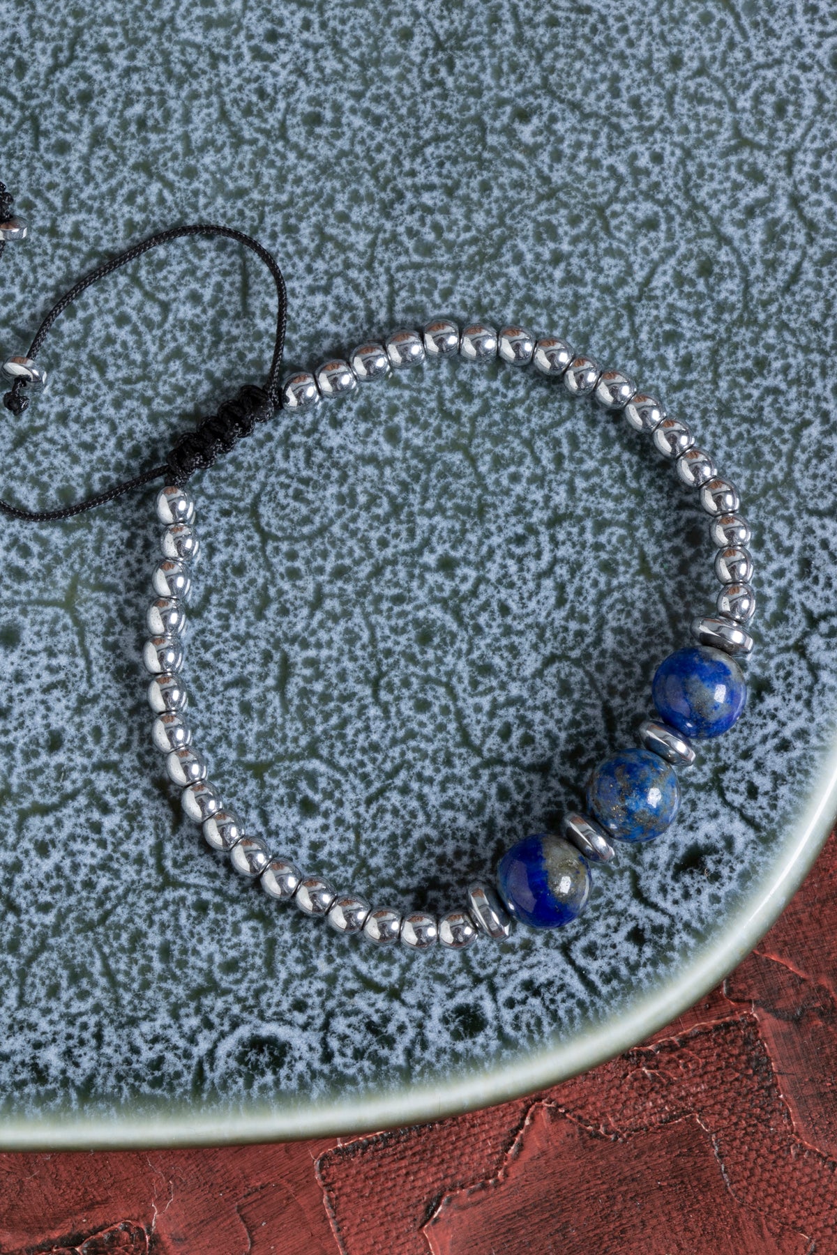 Sertifikalı Lapis Lazuli &amp; Hematit Doğal Taş Makrome Bileklik