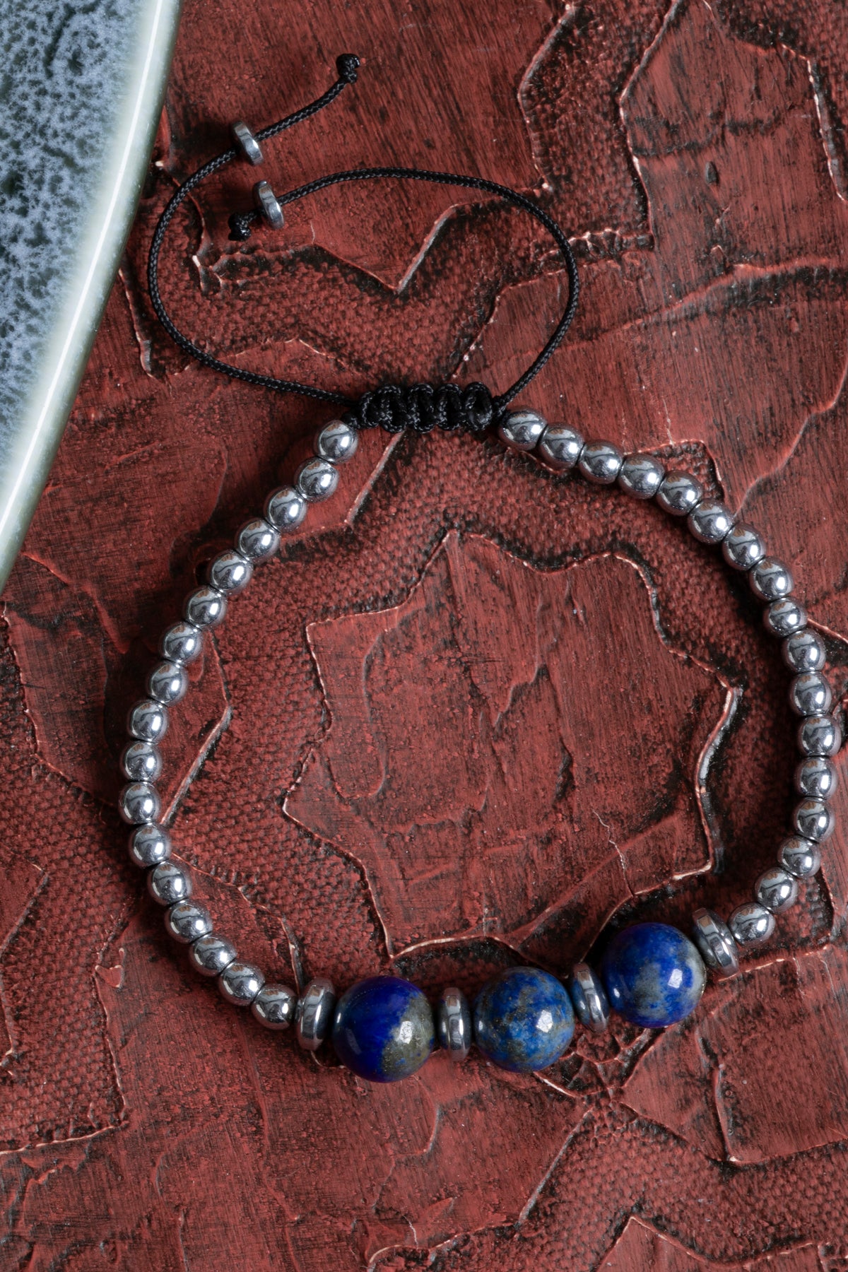 Sertifikalı Lapis Lazuli &amp; Hematit Doğal Taş Makrome Bileklik