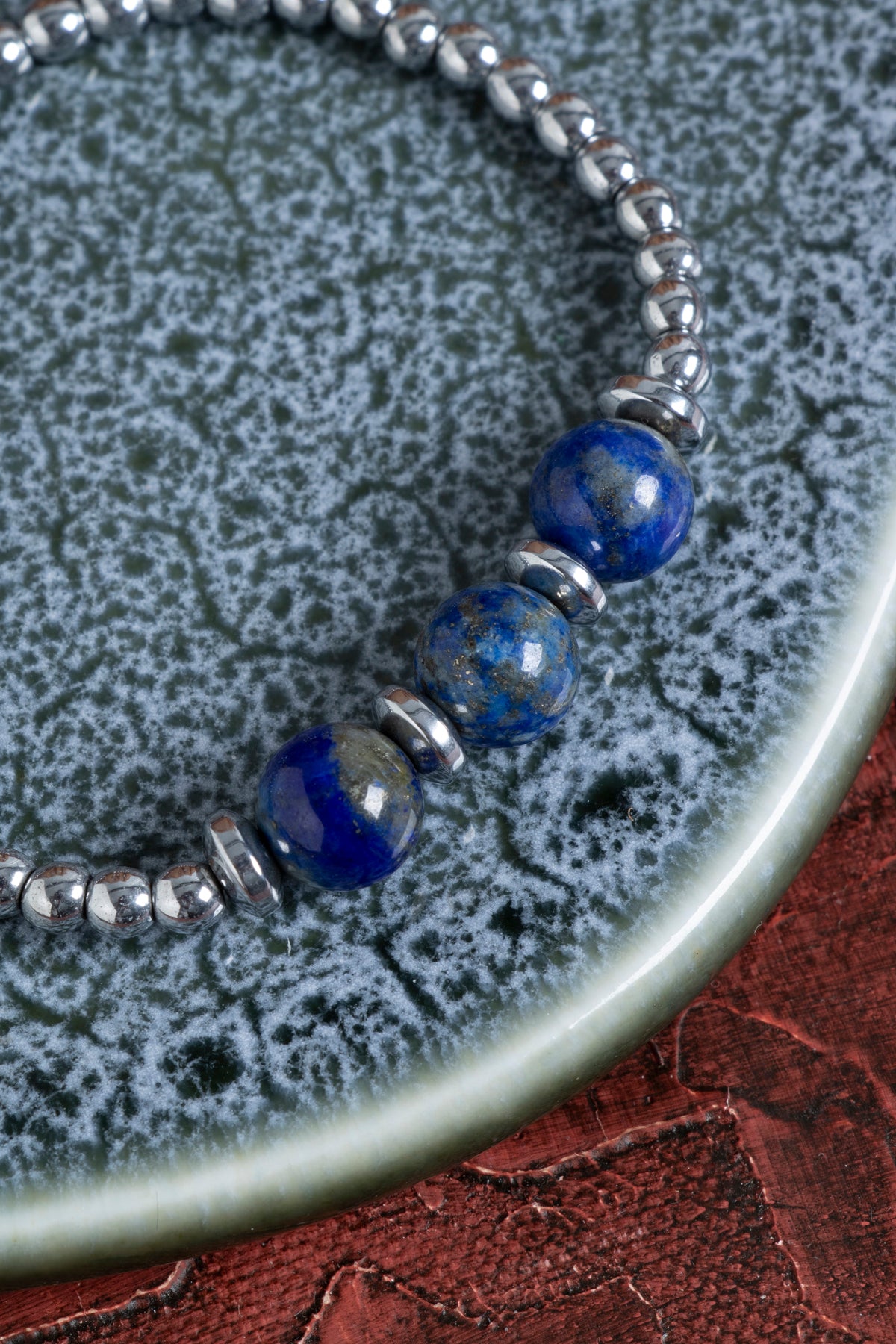 Sertifikalı Lapis Lazuli &amp; Hematit Doğal Taş Makrome Bileklik