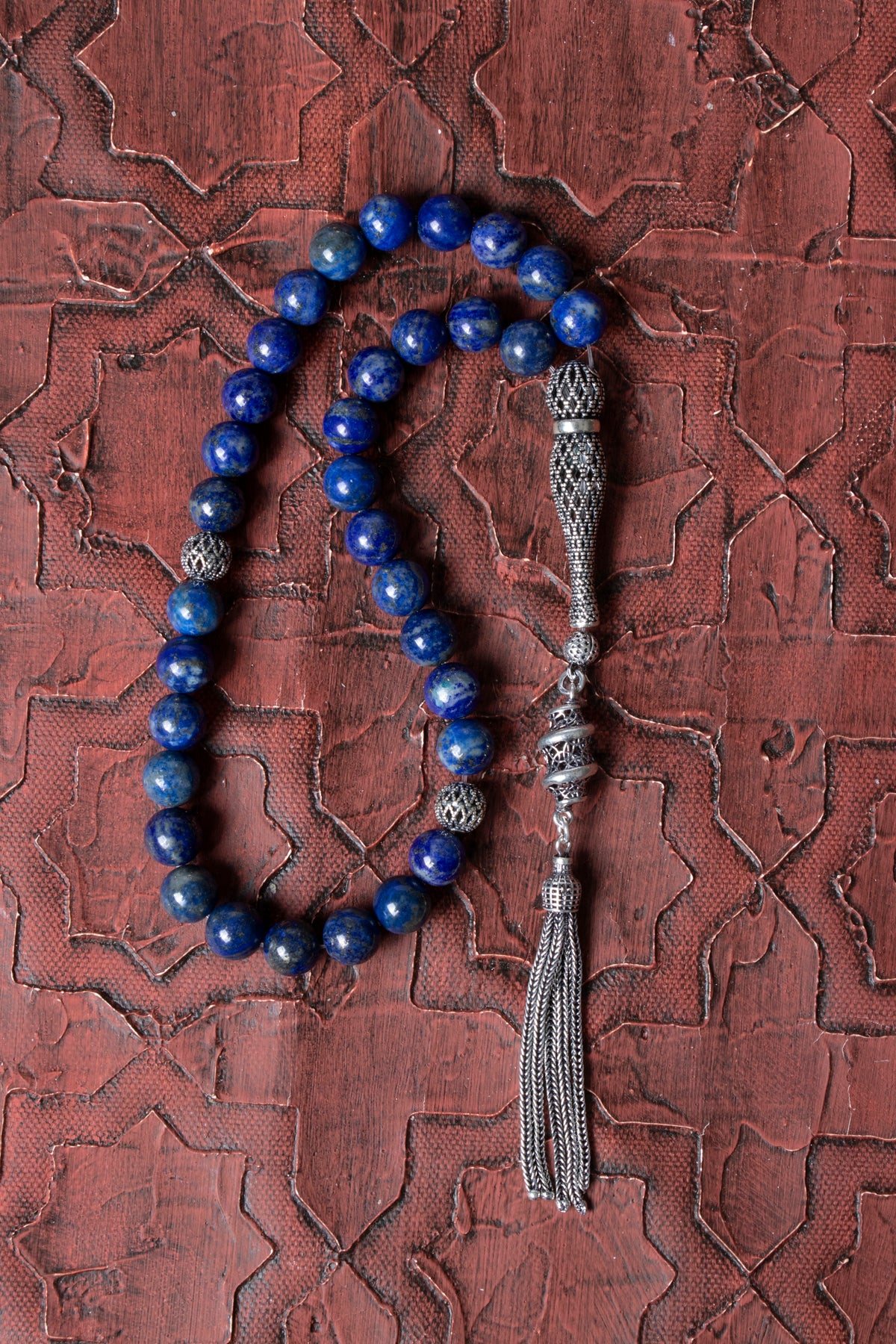 Sertifikalı Lapis Lazuli 925 Ayar Gümüş İmameli Püsküllü Tesbih