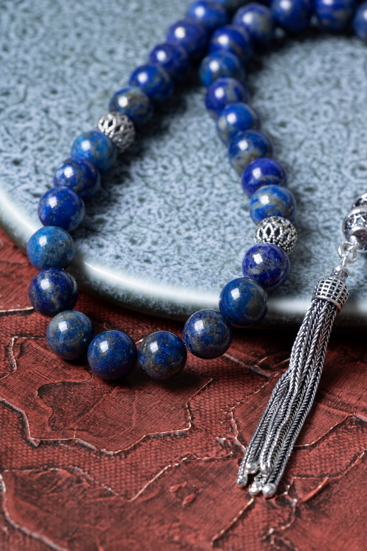Sertifikalı Lapis Lazuli 925 Ayar Gümüş İmameli Püsküllü Tesbih