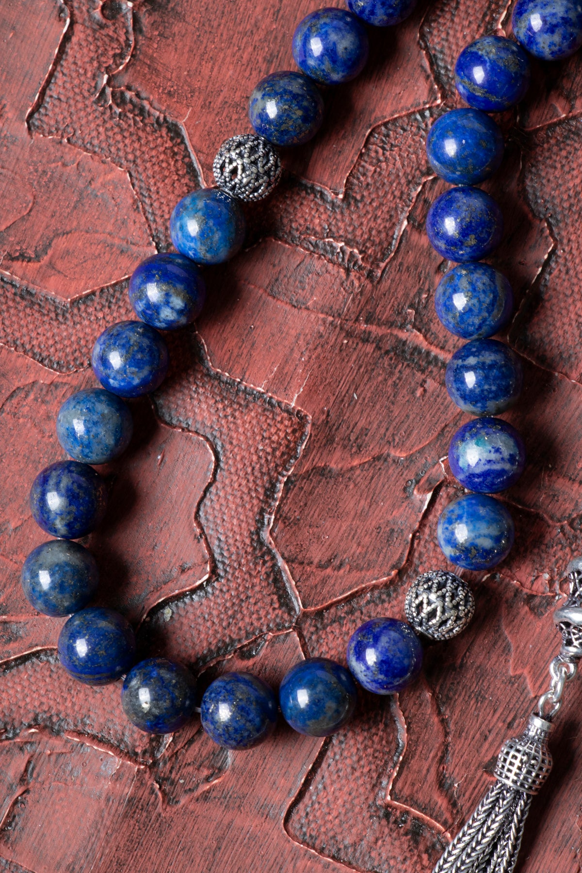 Sertifikalı Lapis Lazuli 925 Ayar Gümüş İmameli Püsküllü Tesbih