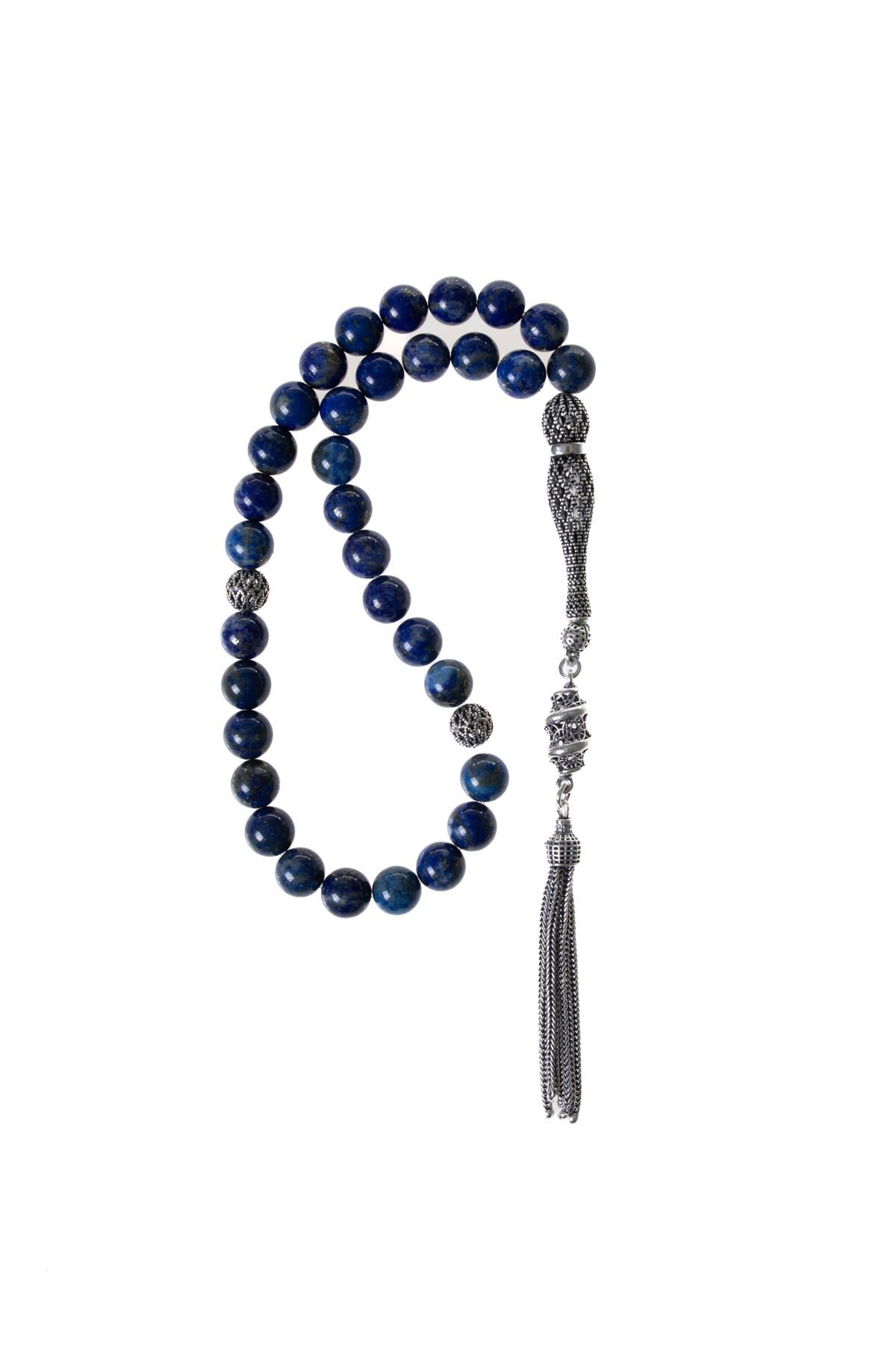 Sertifikalı Lapis Lazuli 925 Ayar Gümüş İmameli Püsküllü Tesbih