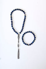 Sertifikalı Lapis Lazuli 925 Ayar Gümüş 8 mm İmameli Tesbih &amp; Bileklik Seti