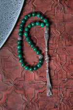 Sertifikalı 10 mm Malahite 925 Ayar Gümüş İmameli Püsküllü Tesbih