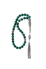 Sertifikalı 10 mm Malahite 925 Ayar Gümüş İmameli Püsküllü Tesbih