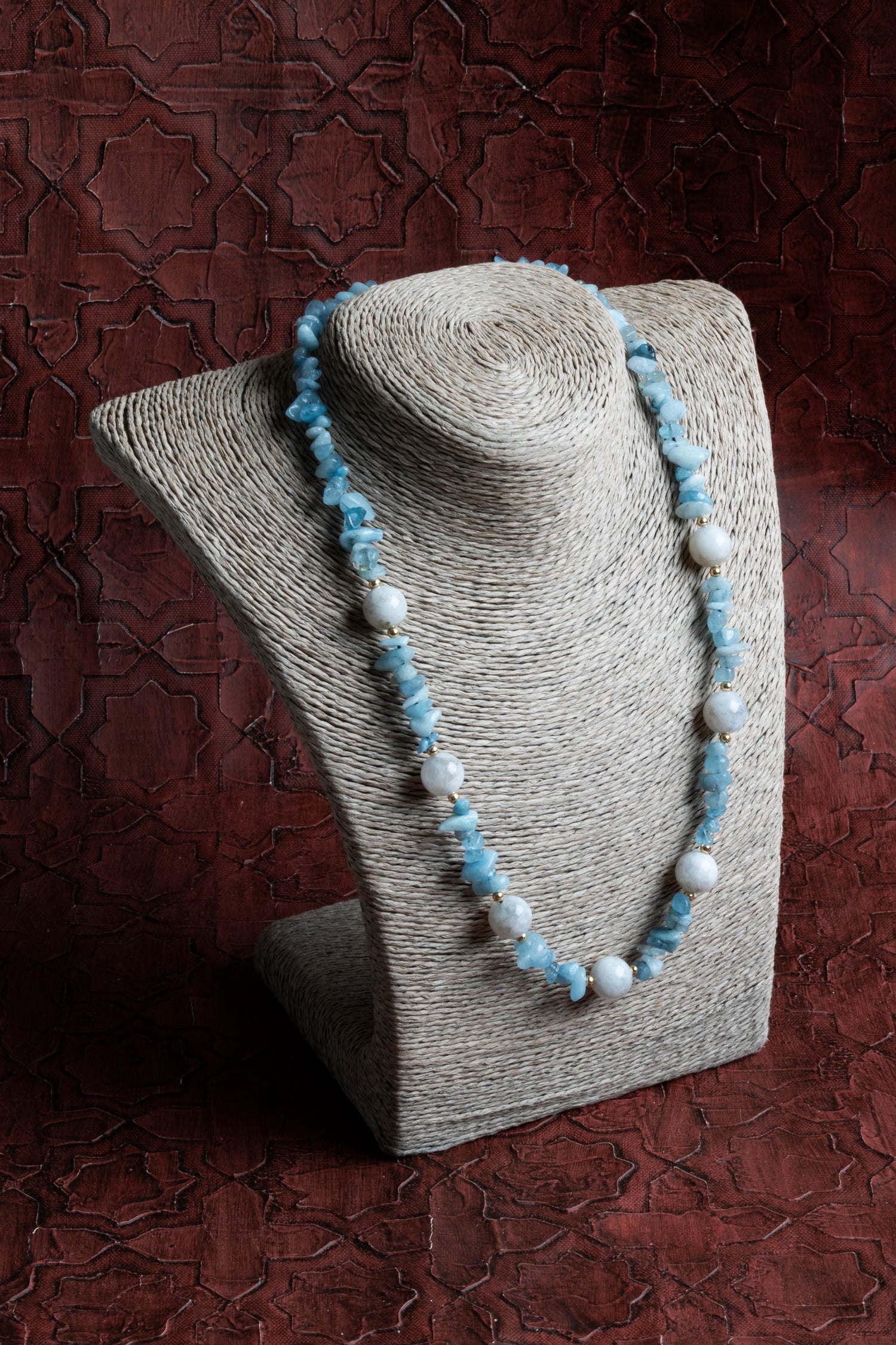 Sertifikalı Naturel Kesim Ay Taşı ve Akuamarin Kolye