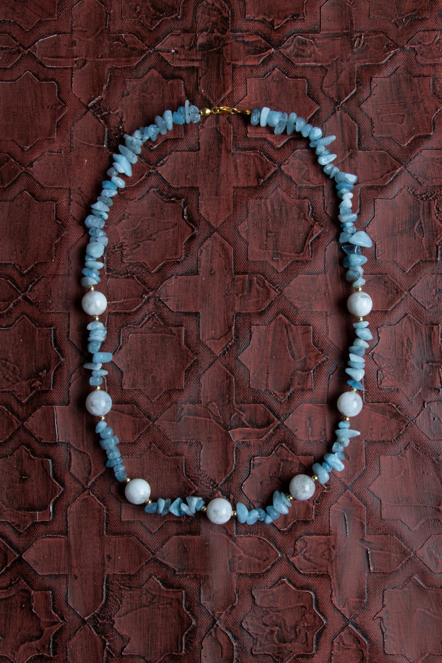 Sertifikalı Naturel Kesim Ay Taşı ve Akuamarin Kolye