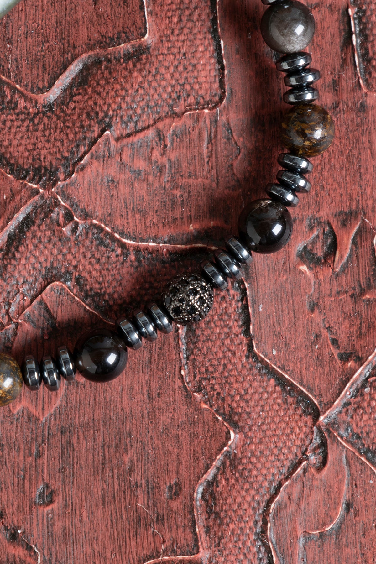 Sertifikalı Obsidyen &amp; Bronzit &amp; Hematit &amp; Zirkon Aparat Doğal Taş Bileklik