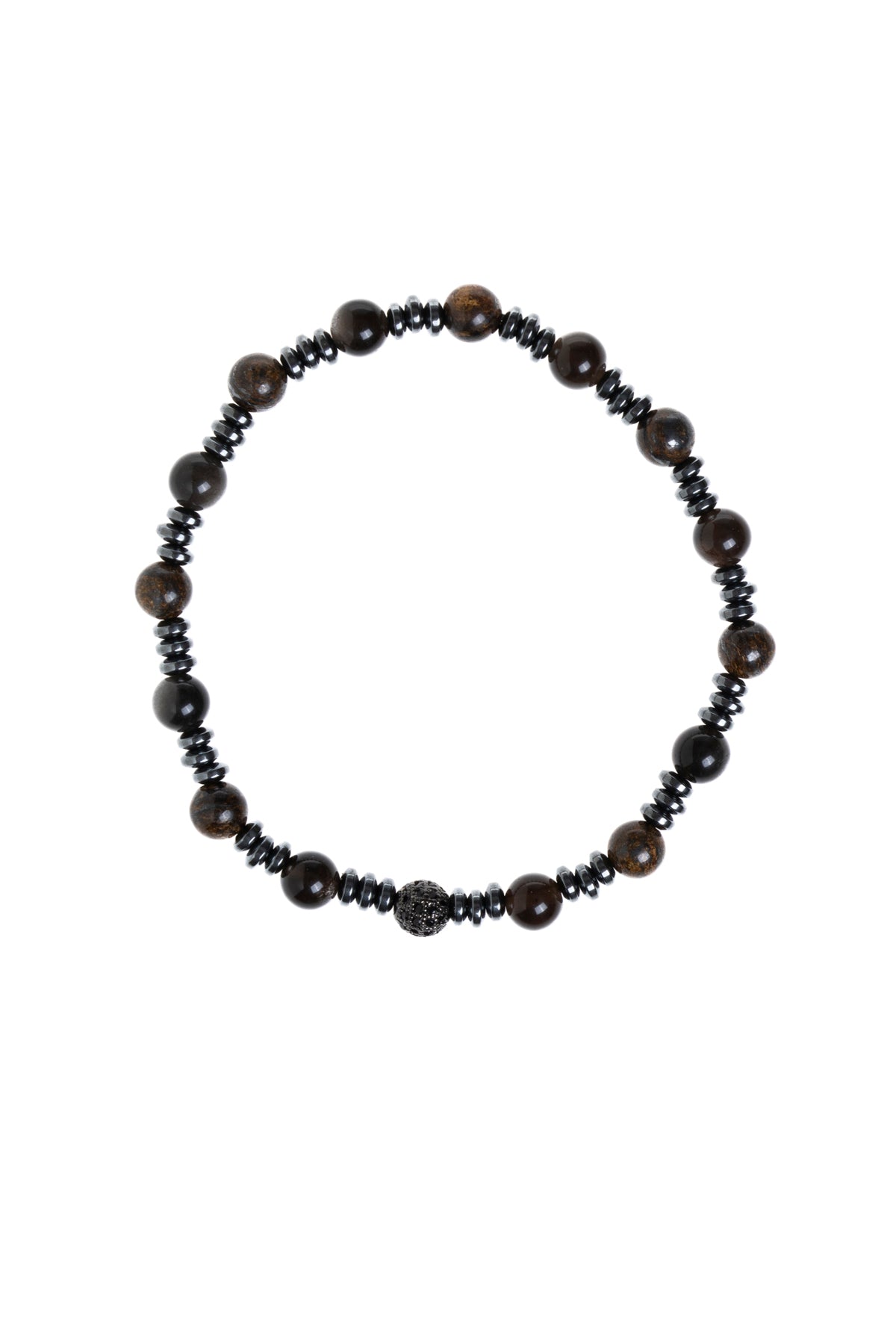 Sertifikalı Obsidyen &amp; Bronzit &amp; Hematit &amp; Zirkon Aparat Doğal Taş Bileklik