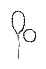 Sertifikalı Obsidyen 925 Ayar Gümüş 8 mm İmameli Tesbih &amp; Bileklik Seti