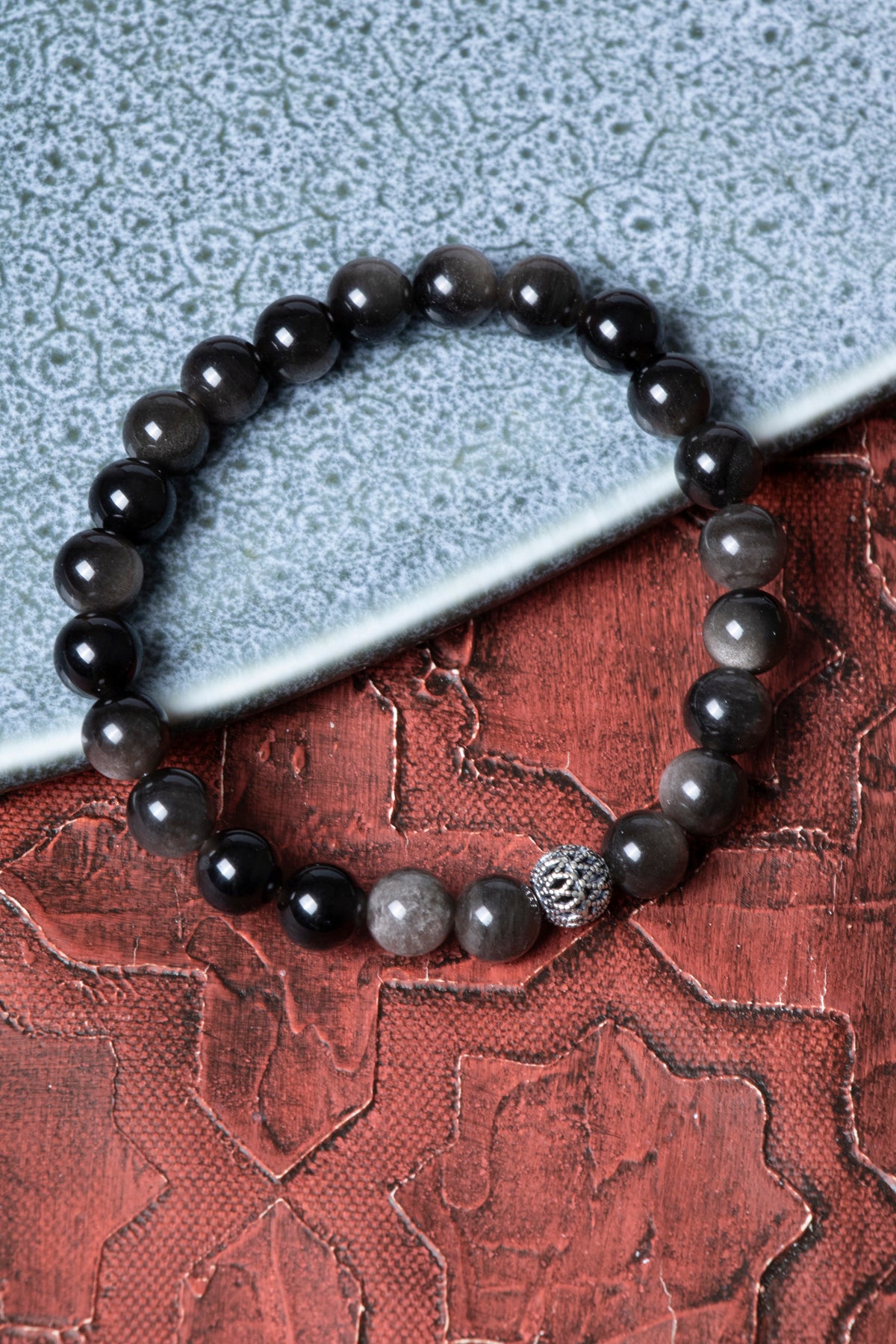 Sertifikalı Obsidyen Gümüş Aparat Bileklik