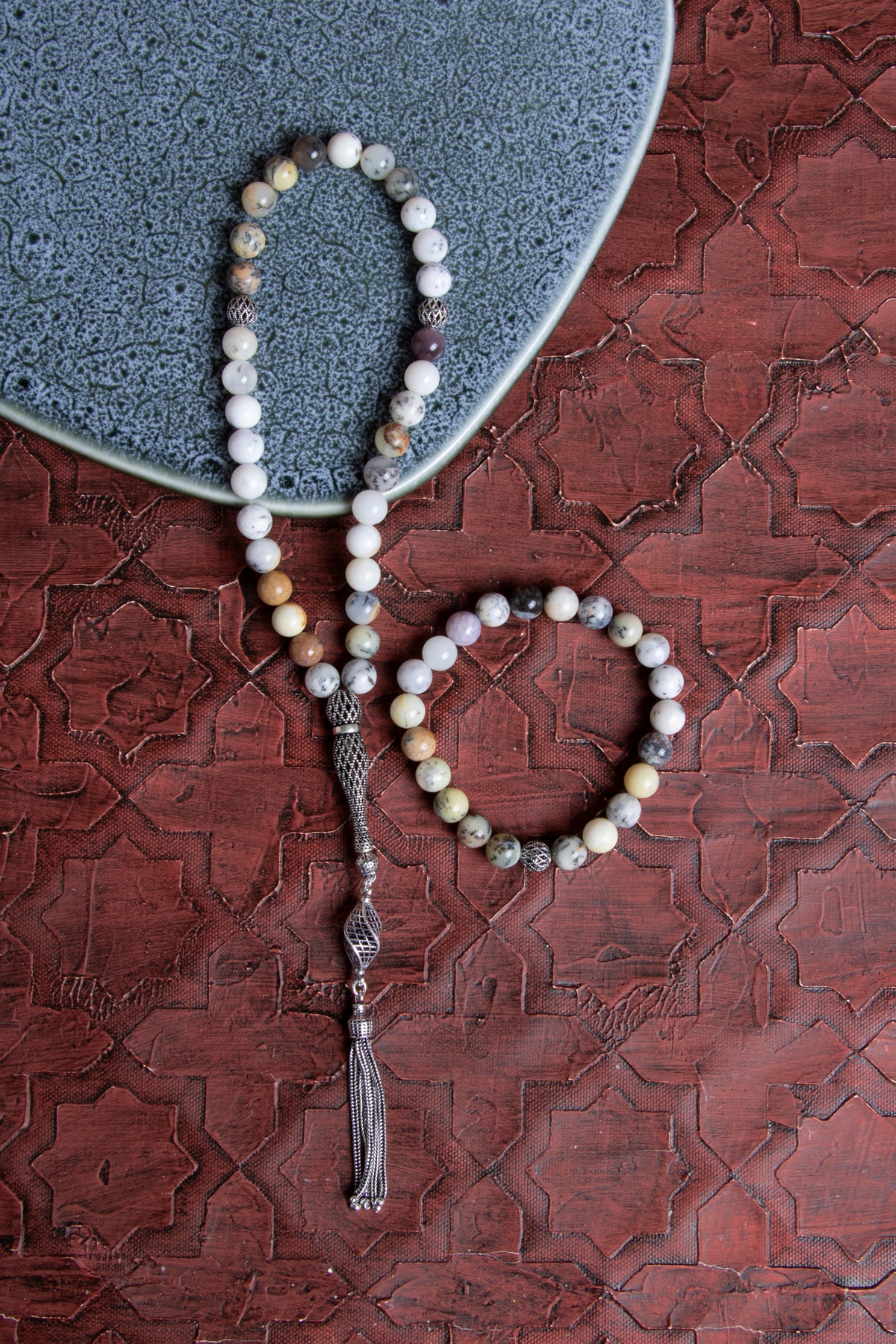 Sertifikalı Opal 925 Ayar Gümüş 8 mm İmameli Tesbih &amp; Bileklik Seti