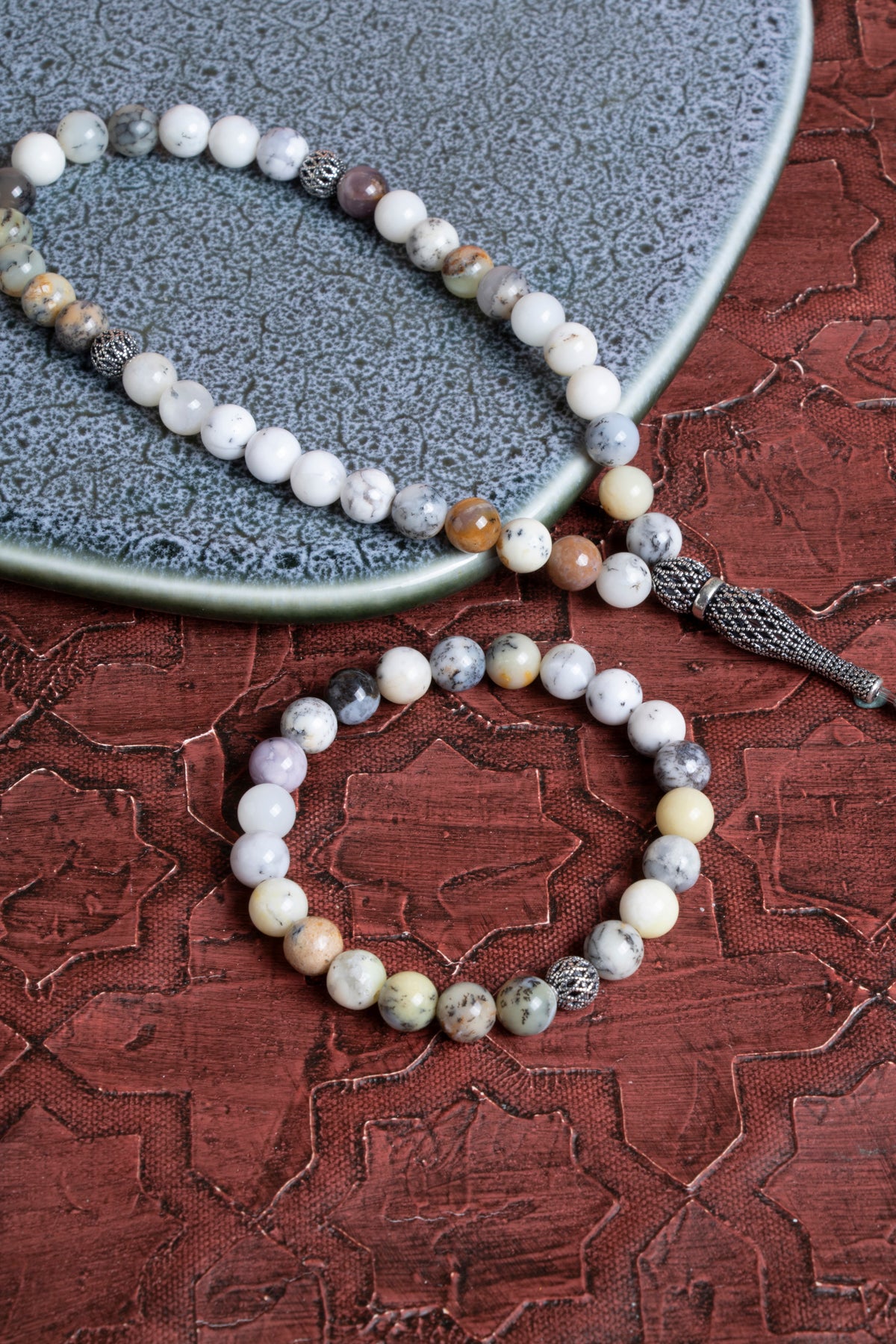 Sertifikalı Opal 925 Ayar Gümüş 8 mm İmameli Tesbih &amp; Bileklik Seti