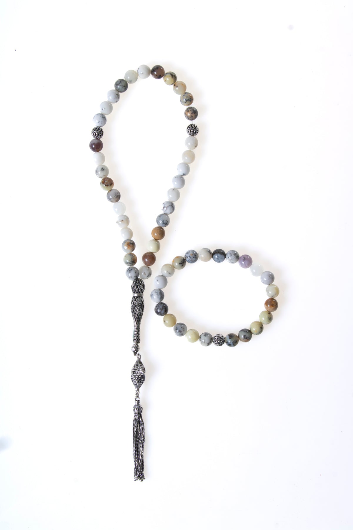 Sertifikalı Opal 925 Ayar Gümüş 8 mm İmameli Tesbih &amp; Bileklik Seti