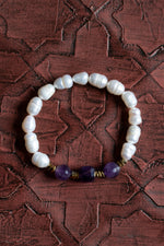 Sertifikalı Orijinal Doğal İnci, Ametist ve Hematit Taşı Bileklik