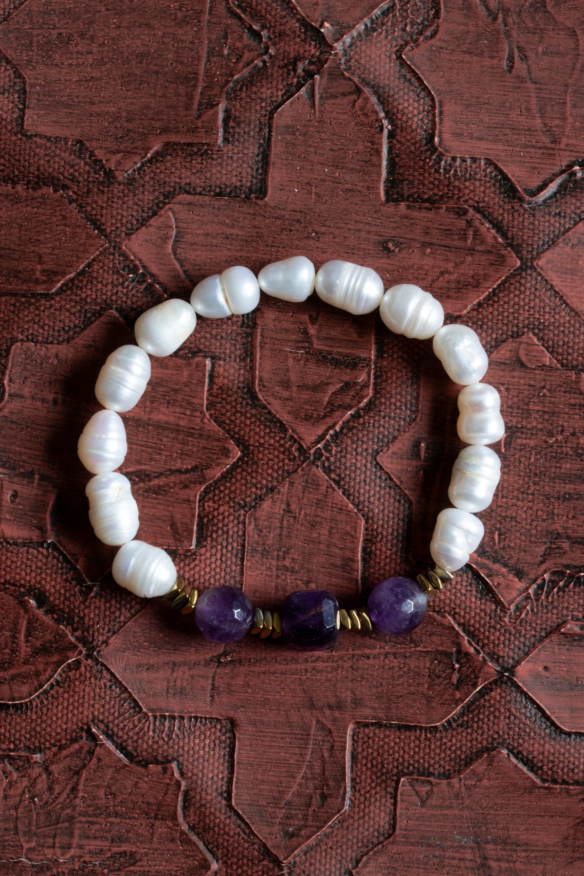 Sertifikalı Orijinal Doğal İnci, Ametist ve Hematit Taşı Bileklik