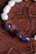 Sertifikalı Orijinal Doğal İnci, Ametist ve Hematit Taşı Bileklik