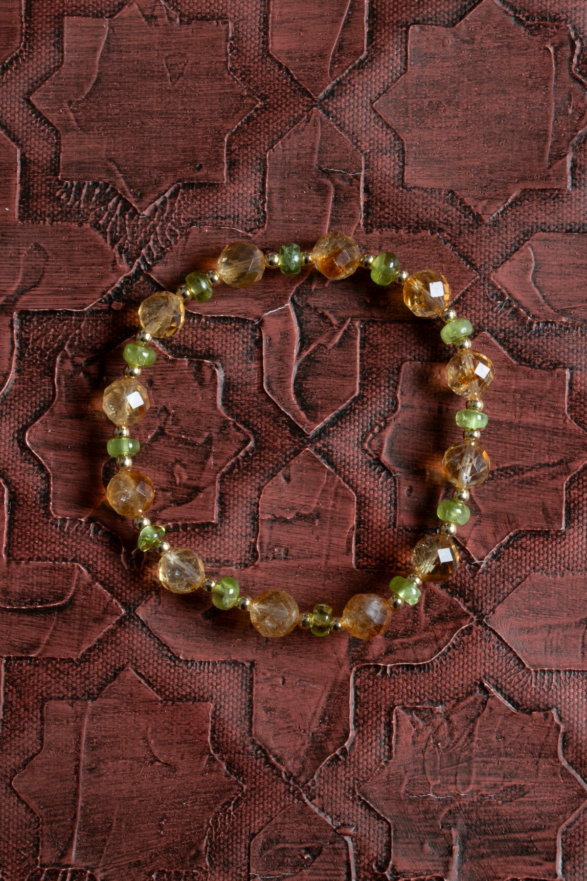 Sertifikalı Orijinal Doğal Sitrin ve Zebercet (Peridot) Taşı Bileklik