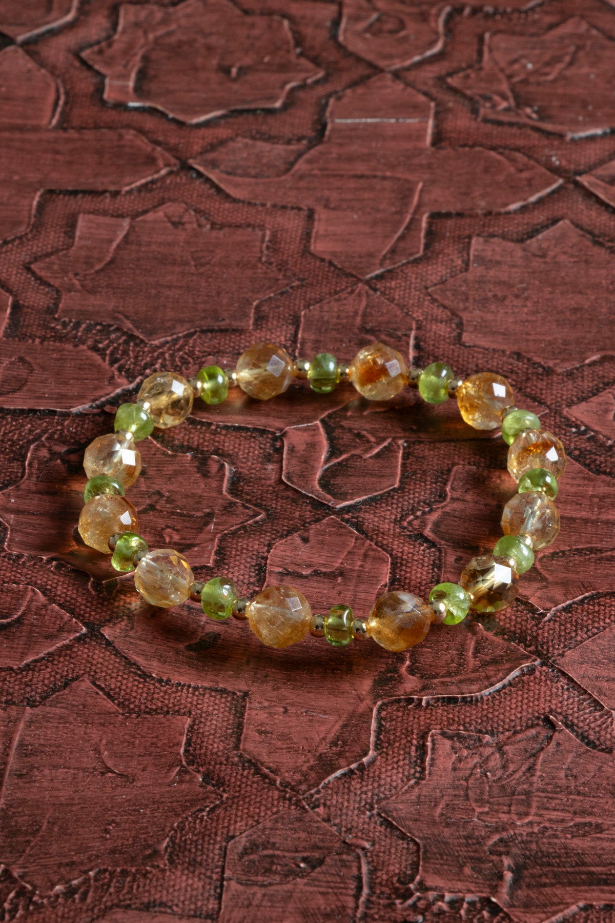 Sertifikalı Orijinal Doğal Sitrin ve Zebercet (Peridot) Taşı Bileklik