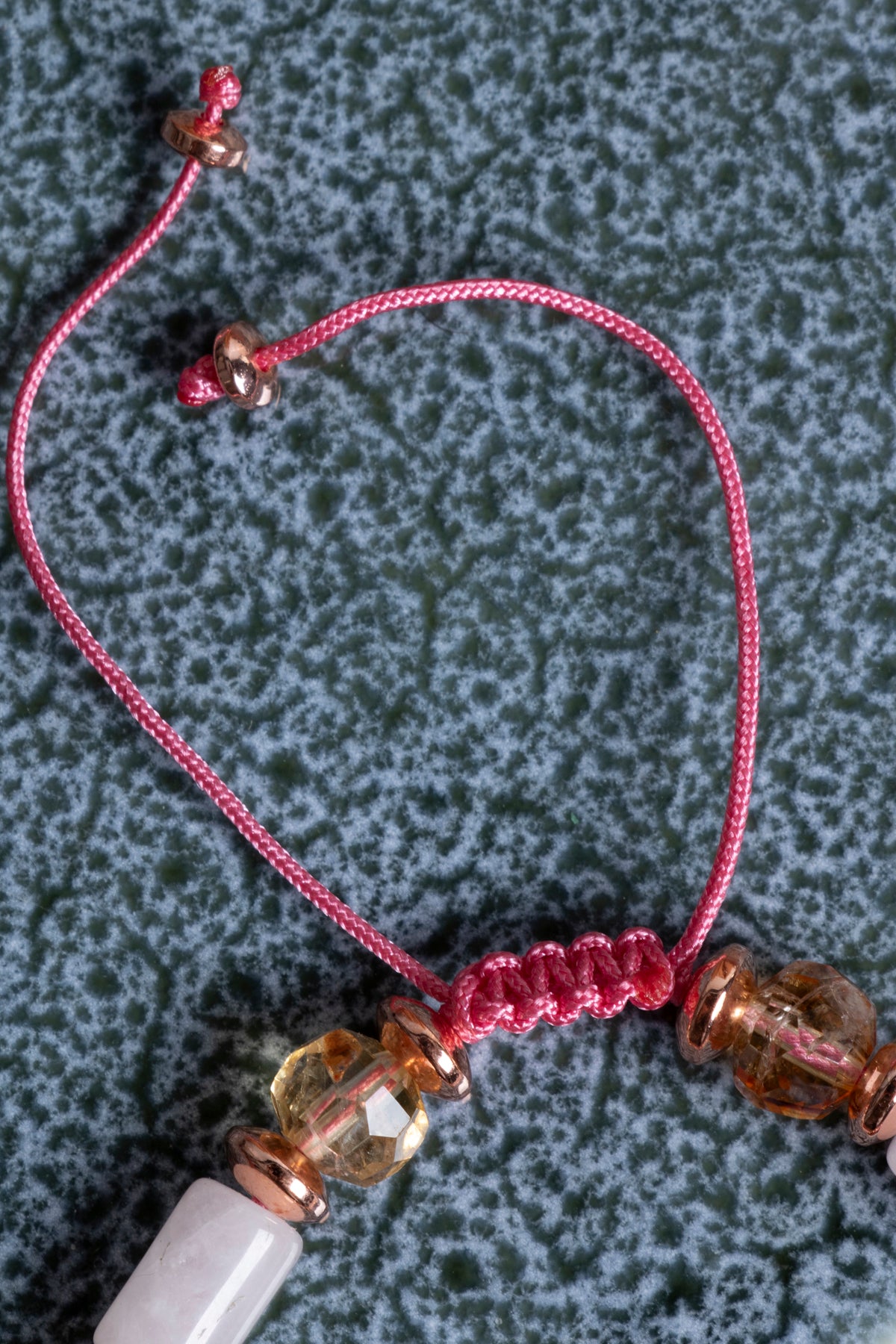 Sertifikalı Pembe Kuvars &amp; Hematit &amp; Sitrin Doğal Taş Makrome Bileklik