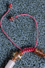 Sertifikalı Pembe Kuvars &amp; Hematit &amp; Sitrin Doğal Taş Makrome Bileklik