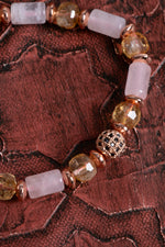 Sertifikalı Pembe Kuvars &amp; Hematit &amp; Sitrin Doğal Taş Makrome Bileklik