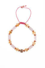 Sertifikalı Pembe Kuvars &amp; Hematit &amp; Sitrin Doğal Taş Makrome Bileklik