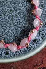 Sertifikalı Pembe Kuvars &amp; Hematit Doğal Taş Makrome Bileklik