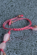 Sertifikalı Pembe Kuvars &amp; Hematit Doğal Taş Makrome Bileklik