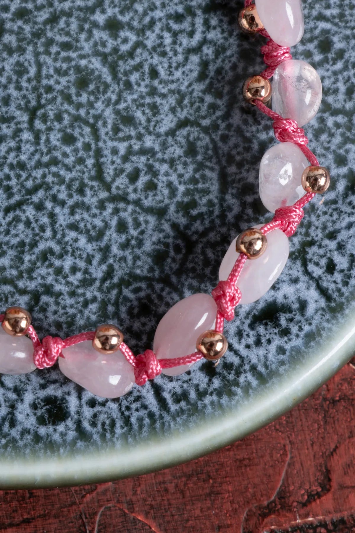 Sertifikalı Pembe Kuvars &amp; Hematit Doğal Taş Makrome Bileklik