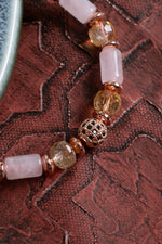 Sertifikalı Pembe Kuvars &amp; Sitrin &amp; Fasetli Hematit Doğal Taş Makrome Bileklik