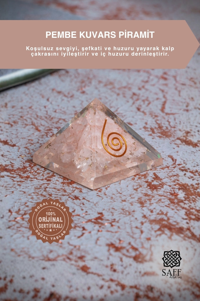 Sertifikalı Pembe Kuvars Piramit